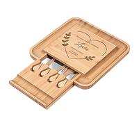 Maverton Tagliere per formaggio e salumi in legno - set 3 coltelli 1 forchetta - incisione personalizzata - H4cm x L34cm - regalo di compleanno per la donna - Grazie d’esserci!