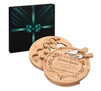 Maverton Tagliere per formaggio in legno - H3,6 cm x Ø25 cm - set 3 coltelli 1 forchetta - incisione personalizzata - regalo SanValentino per coppia - Grazie d’esserci!