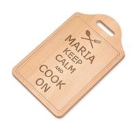 Maverton Tagliere rettangolare di legno incisione personalizzata - Battilardo con manico - gadget di legno per cucina - taglieri per aperitivi per donna - 38 x 23 cm - regalo di Natale - KEEP CALM