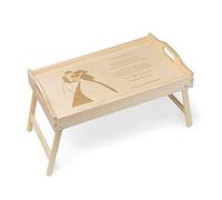 Maverton Tavolino Colazione a Letto Personalizzato a Laser - Tavolo Pieghevole in Legno di Pino - Colore Naturale - idee regalo per anniversario, matrimonio - Sposi