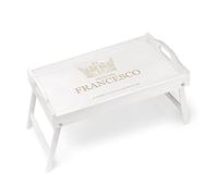 Maverton Tavolino da Colazione a Letto Personalizzato - Tavolo Pieghevole Bianco in Legno - Incisione Laser - Vassoio Multiuso 50 x 30 cm - regalo uomo - Principe