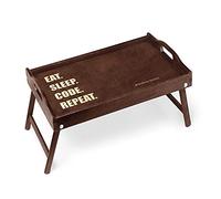 Maverton Tavolino da Colazione a Letto Personalizzato - Tavolo Pieghevole - Colore Marrone Scuro - Incisione Laser - Vassoio Multiuso 50 x 30 cm - regalo - uomo - Eat