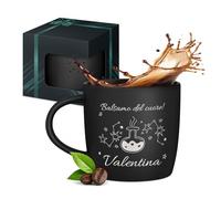 Maverton Tazza da caffè latte o tè in ceramica - 400 ml - Incisione personalizzata - Bicchiere con manico per bevande per Lei - Tazze da colazione per compleanno donna - Interno nero - balsamo