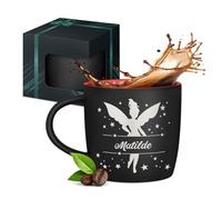 Maverton Tazza da caffè latte o tè in ceramica - 400 ml - Incisione personalizzata - Bicchiere con manico per bevande per Lei - Tazze da colazione per compleanno donna - Interno rosso - fatina