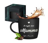 Maverton Tazza da caffè latte o tè in ceramica - 400 ml - Incisione personalizzata - Bicchiere con manico per bevande per Lei - Tazze da colazione per compleanno donna - Interno nero - mamma