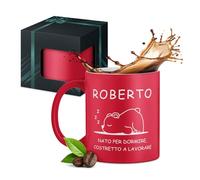 Maverton Tazza da caffè latte o tè in ceramica - Tazze con manico per macchiatone da 330 ml per Lui - Incisione personalizzata - Bicchiere per bevande per compleanno uomo - Rosso - orsacchiotto