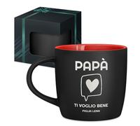 Maverton Tazza da caffè macchiato o tè in ceramica - 400 ml - Incisione personalizzata - Tazze con manico per bevande per Lui - Bicchiere da colazione per compleanno uomo - Interno rosso - papà