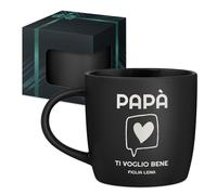 Maverton Tazza da caffè macchiato o tè in ceramica - 400 ml - Incisione personalizzata - Tazze con manico per bevande per Lui - Bicchiere da colazione per compleanno uomo - Interno nero - papà