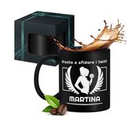 Maverton Tazza da caffè o tè in ceramica - Bicchiere da colazione per capuccino da 330 ml per Lei - Incisione personalizzata - Tazze con manico per compleanno donna - Nero opaco - angelo