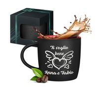 Maverton Tazza da caffelatte o tè in ceramica - 400 ml - Incisione personalizzata - Tazze da colazione per bevande per anniversario - Bicchiere con manico per una coppia - Interno rosso - amore