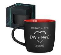 Maverton Tazza da caffelatte o tè in ceramica - 400 ml - Incisione personalizzata - Tazze da colazione per bevande per anniversario - Bicchiere con manico per una coppia - Interno rosso - insieme