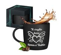 Maverton Tazza da caffelatte o tè in ceramica - 400 ml - Incisione personalizzata - Tazze da colazione per bevande per anniversario - Bicchiere con manico per una coppia - Interno nero - amore