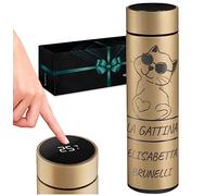 Maverton Tazza termica 450 ml - borraccia con incisione personalizzata in acciaio inox - coperchio ermetico one-touch - Thermos tè caffè con display led - per donna - gold - Gatto