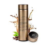 Maverton Tazza termica 450 ml, Thermos tè caffè con display led, per donna | borraccia con incisione personalizzata in acciaio inox, coperchio ermetico one-touch, gold, Fiorini