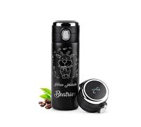 Maverton Tazza termica caffè tè 400 ml - incisione personalizzata e display led della temperatura - bottiglia termica in acciaio inox con coperchio one-touch - per feste - felice Natale