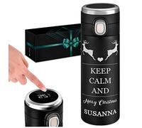 Maverton Tazza termica caffè tè 400 ml - incisione personalizzata e display led della temperatura - bottiglia termica in acciaio inox con coperchio one-touch - per feste - keep calm