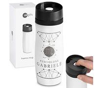 Maverton Tazza termica Mug per il Tè e il Caffè - 420 ml - con incisione personalizzata - acciaio inossidabile 100% a prova di perdite - chiusura a pressione - Bianco - regalo Uomo - segno zodiacale