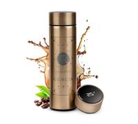 Maverton Tazza termica tè caffè 450 ml, borraccia termica display led, gold | thermos con incisione personalizzata in acciaio inox, coperchio ermetico one-touch, per donna, Segno zodiacale