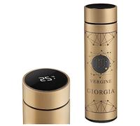 Maverton Tazza termica tè caffè 450 ml - thermos con incisione personalizzata in acciaio inox - coperchio ermetico one-touch - borraccia termica display led - per donna - gold - Segno zodiacale