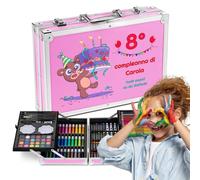Maverton Valigetta Colori Personalizzata - Azzurra o Rosa a 2 Piani - Set Pittura e Disegno - Kit Matite Colorate Pastelli Pennarelli Colori a Matita - Regalo Bambini Compleanno