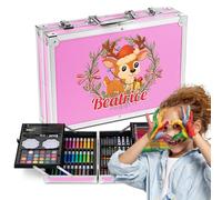 Maverton Valigetta Colori Personalizzata - Azzurra o Rosa a 2 Piani - Set Pittura e Disegno - Kit Matite Colorate Pastelli Pennarelli Colori a Matita - Regalo Bambini Compleanno