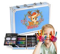 Maverton Valigetta Colori Personalizzata - Azzurra o Rosa a 2 Piani - Set Pittura e Disegno - Kit Matite Colorate Pastelli Pennarelli Colori a Matita - Regalo Bambini Compleanno