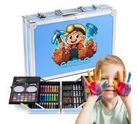 Maverton Valigetta Colori Personalizzata - Azzurra o Rosa a 2 Piani - Set Pittura e Disegno - Kit Matite Colorate Pastelli Pennarelli Colori a Matita - Regalo Bambini Compleanno