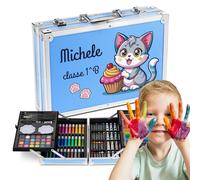 Maverton Valigetta Colori Personalizzata - Azzurra o Rosa a 2 Piani - Set Pittura e Disegno - Kit Matite Colorate Pastelli Pennarelli Colori a Matita - Regalo Bambini Compleanno
