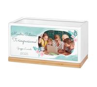 Maverton Vaso per fiori in ceramica - stampa personalizzata - fioriera rettangolare - vassoio sottovaso - dimensioni 25,7 x 13,5 x 14 cm - pensiero speciale per donna - margheritine