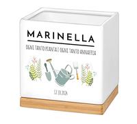 Maverton Vaso per piante - ceramica - stampa personalizzata - vassoio sottovaso - fioriera quadrata - dimensioni 13,5 x 13 x 13 cm - regalo di compleanno - pensiero per donna - pianta e annaffia