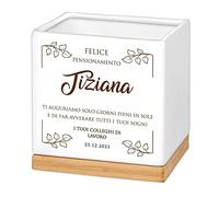 Maverton Vaso per piante - ceramica - stampa personalizzata - vassoio sottovaso - fioriera quadrata - dimensioni 13,5 x 13 x 13 cm - regalo di compleanno - pensiero per donna - foglie di tiglio