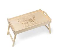 Maverton Vassoio da Colazione a Letto Personalizzato - Tavolino Multifunzione in Legno di Pino - Colore Naturale - Incisione Laser - 50x30cm - regali di Natale - Biscottini