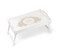 Maverton Vassoio da Colazione a Letto Personalizzato - Tavolino Pieghevole Bianco in Legno - Incisione Laser - Tavolo Multiuso 50 x 30 cm - regalo donna - Gusto