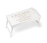 Maverton Vassoio da Colazione a Letto Personalizzato - Tavolino Pieghevole Bianco in Legno - Incisione Laser - Tavolo Multiuso 50 x 30 cm - regalo donna - Casa