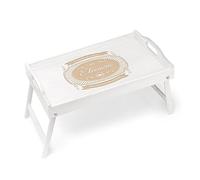 Maverton Vassoio da Colazione a Letto Personalizzato - Tavolino Pieghevole Bianco in Legno - Incisione Laser - Tavolo Multiuso 50 x 30 cm - regalo donna - Tradizione