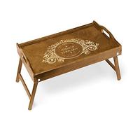 Maverton Vassoio da Colazione a Letto Personalizzato - Tavolino Pieghevole in Legno con Manici - Colore Marrone Chiaro - Incisione Laser - 50 x 30 cm - regalo donna - Gusto