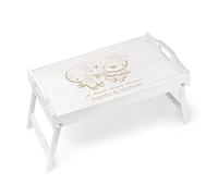 Maverton Vassoio da Colazione a Letto Personalizzato - Tavolo Pieghevole Bianco in Legno con Manici - Incisione Laser - Tavolino Multifunzione 50 x 30 cm - regali di Natale - Biscottini