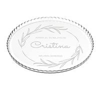 Maverton Vassoio Sottotorta in Vetro Trasparente - Porta Dolce Tondo Personalizzato con Incisione Laser - Piatto Torta da ca. 32,5 cm - regalo donna compleanno - Ulivo