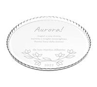 Maverton Vassoio Sottotorta in Vetro Trasparente - Porta Dolce Tondo Personalizzato con Incisione Laser - Piatto Torta da ca. 32,5 cm - regalo donna compleanno - Ramoscello