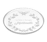 Maverton Vassoio Sottotorta Portadolce Tondo in Vetro Trasparente - Personalizzazione Laser - Piatto Torta e Dolci - PortaTorta - ca. 32,5cm - regali di Natale
