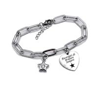 Mavi jewel Bracciale in Acciaio Argento, Catena a Maglie, Charm Cuore e Stella