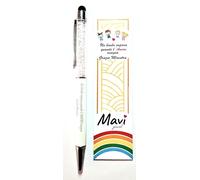 Mavi jewel penna personalizzata con frase scritta MAESTRA in acciaio spedizione gratuita (bianco perla)
