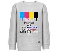 mavi printart Felpa SKINPRO Bambino Personalizzata, Stampa Colore Fronte e/o Retro. Assistenza Grafica Gratuita (13, Grigio Melange)