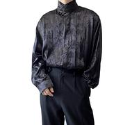 Mavikim Camicia rinascimentale unisex top vittoriano collo volant manica lunga ricamo camicetta, Nero , XL