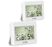 MAVORI® Termometro Igrometro da Interno con Orologio Digitale - Misuratore Preciso di Umidità e Temperatura Ambientale, Sensore Clima, Display LCD, Igrometro e Termometro per Casa, (Bianco, 2pz.)
