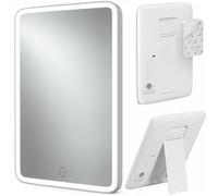 Mavoro Specchio da viaggio LED 17.5 x 22.5 cm ricaricabile | Piccolo specchio murale adesivo | Montaggio Peel & Stick illuminato | Vetro reale con sensore touch, base