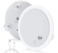 Mavoro Specchio Ingranditore LED 17 cm con 3 ventose forti | Ingrandimento 10X | Specchio trucco & cosmetico da viaggio portatile illuminato (batteria integrata ricaricabile USB-C | 10X)