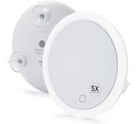 Mavoro Specchio Ingranditore LED 17 cm con 3 ventose forti | Ingrandimento 5X | Specchio trucco & cosmetico da viaggio portatile illuminato (funziona con 4 batterie AAA | 5X)