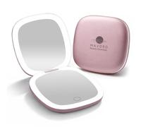 Mavoro Specchio trucco da viaggio LED | Ingrandimento 1x/10x | Ricaricabile USB-C | Specchio compatto portatile per borsa & pochette, sensore touch (Rose Dust)