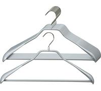 MAWA Bodyform LS - Grucce a spalla larga,con barra per pantaloni, adatte per giacche, cappotti e completi, 10 pezzi, gancio girevole a 360°, con rivestimento antiscivolo non inquinante, 46 cm, Argento